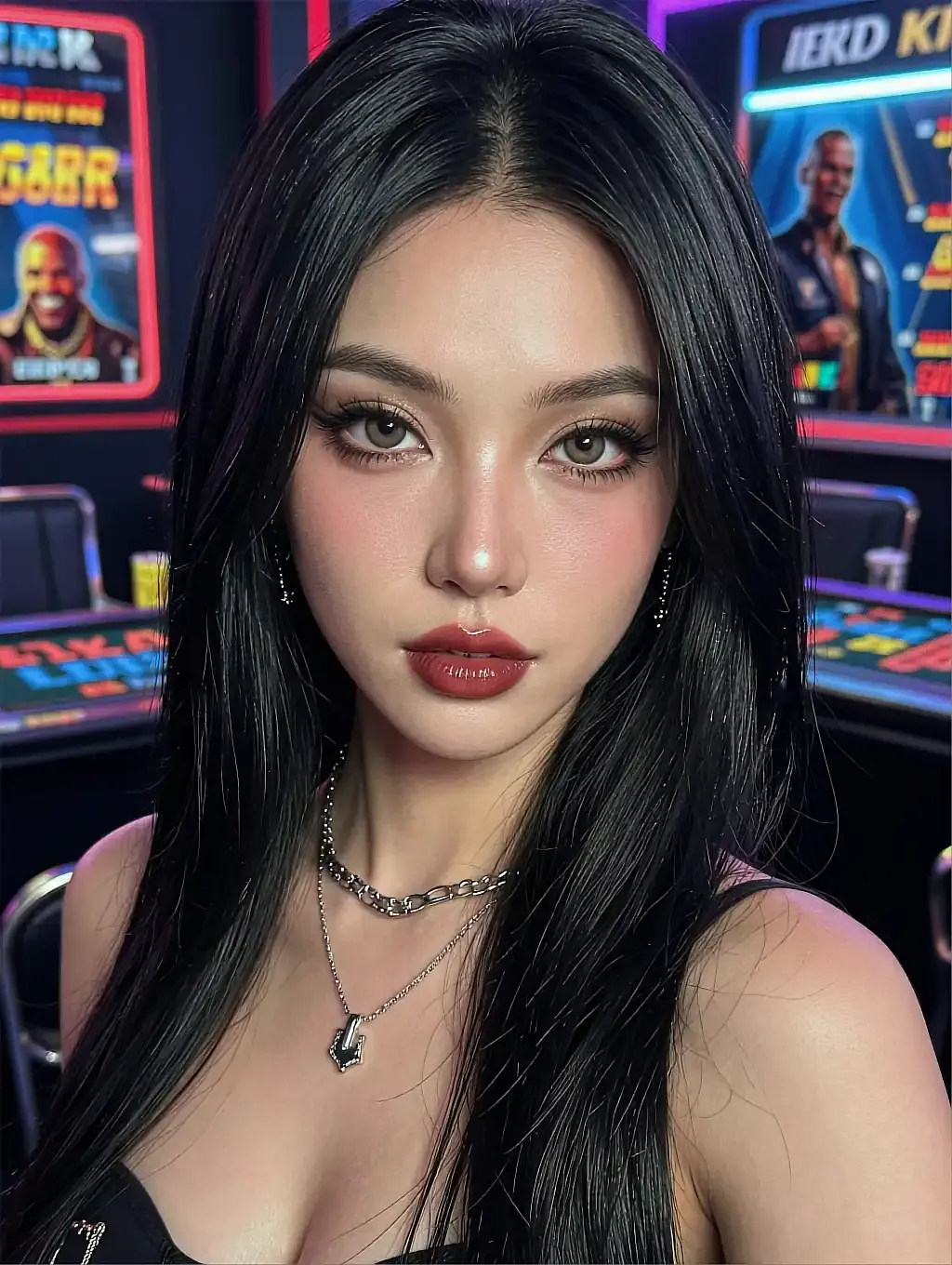 Fictional AI character Jessica in a study, glasses pushed up, mid-sentence
